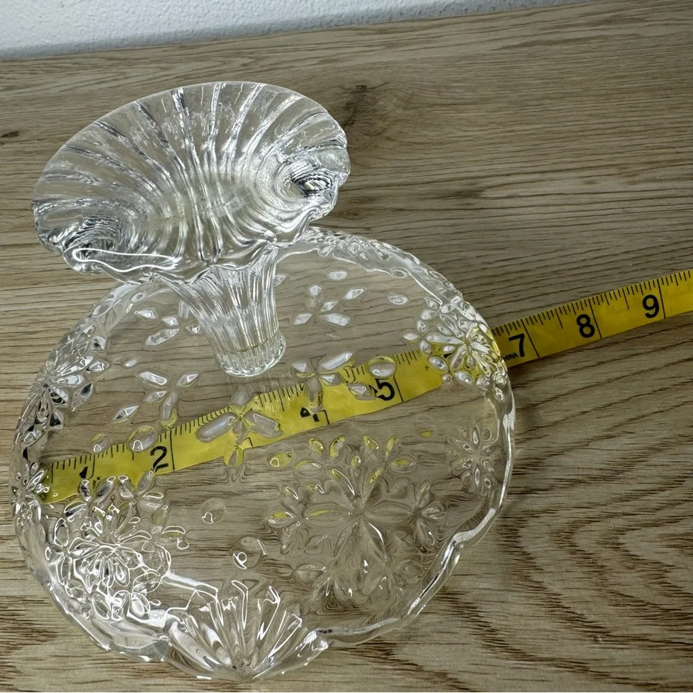 Mikasa Snowflakes Trinket Dish Cake Stand Candle Holder 4.5”‎ Tall 6.5” Wide